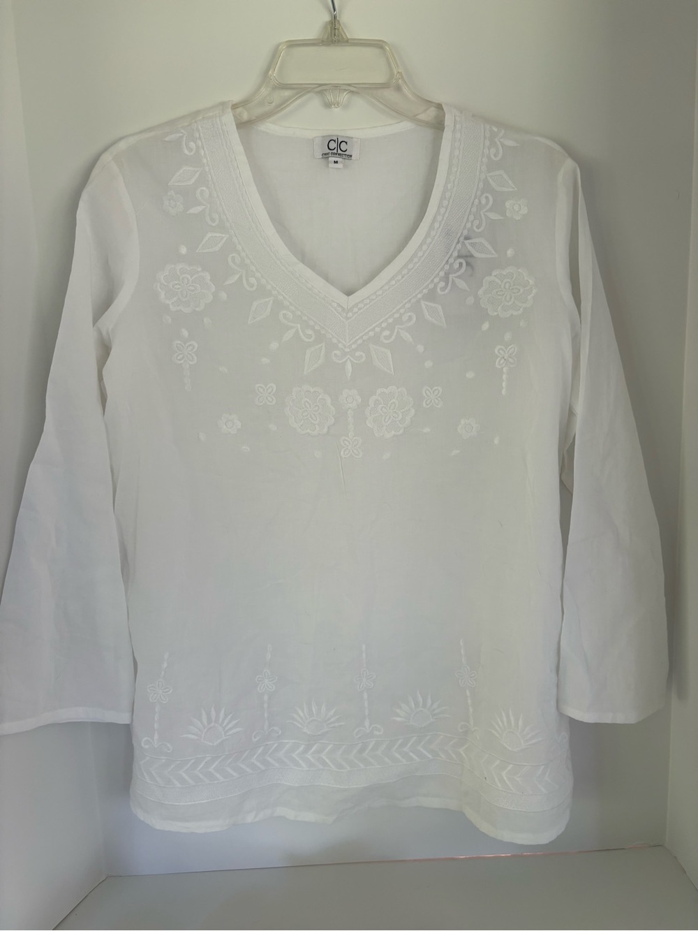 Chic Connection 100%Cotton White Embroidered Tunic Size Medium